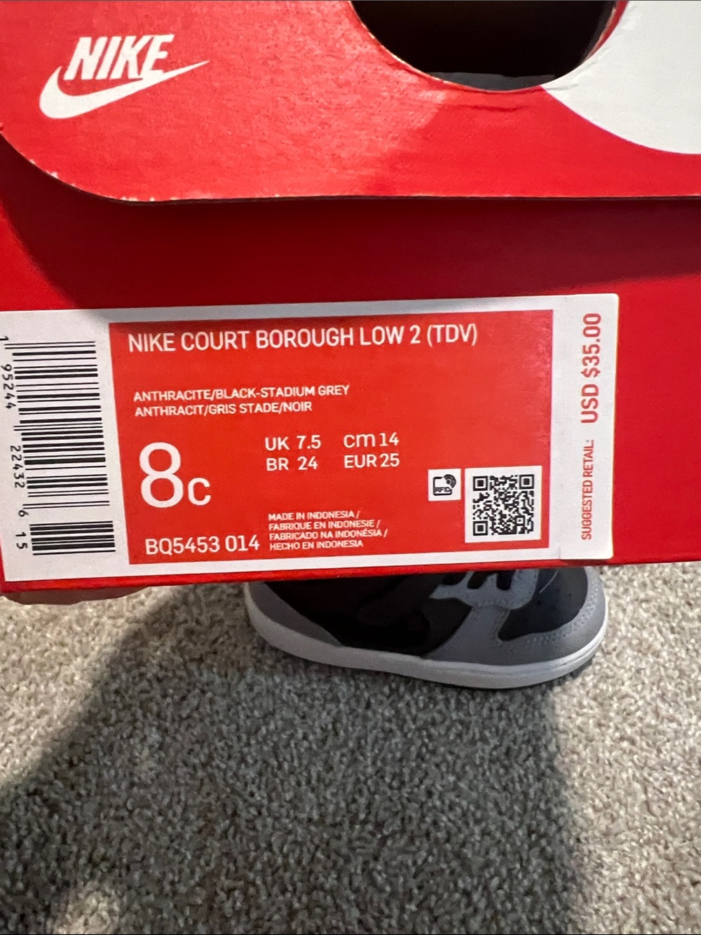 Nike Kids Black and Gray Hook-and-Loop Sneakers - Picture 2 of 6